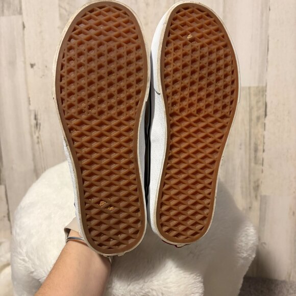 VANS Women's Size 7.5 Checkerboard Slip On Canvas Sneakers Tan/White - Picture 8 of 9